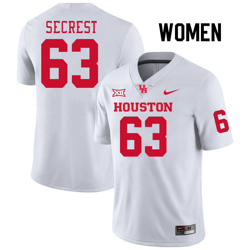 Women #63 Sam Secrest Houston Cougars College Football Jerseys Stitched-White